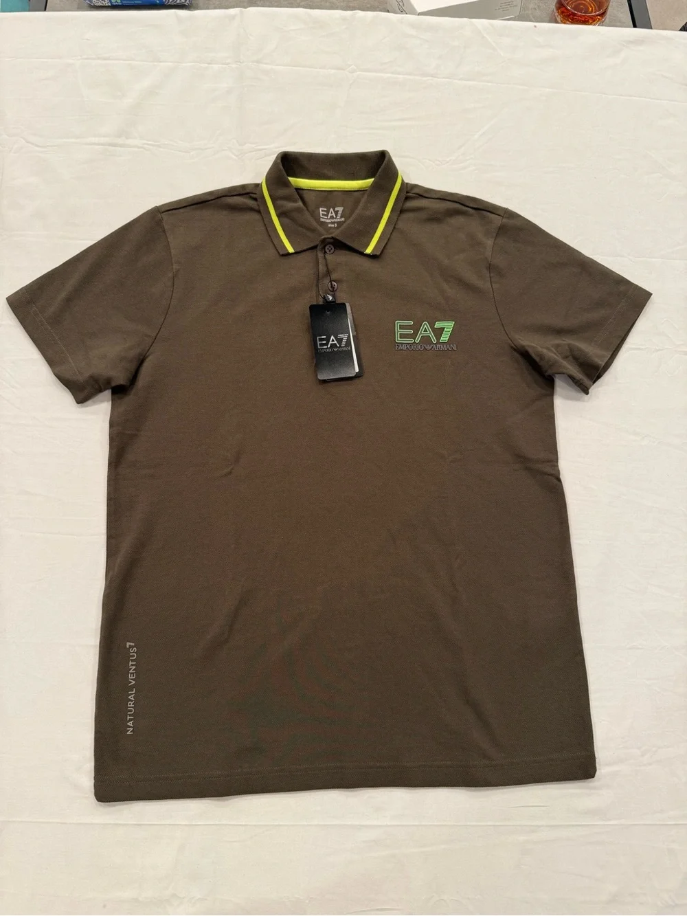 Emporio Armani EA7 Brown Polo with Neon Green Trim